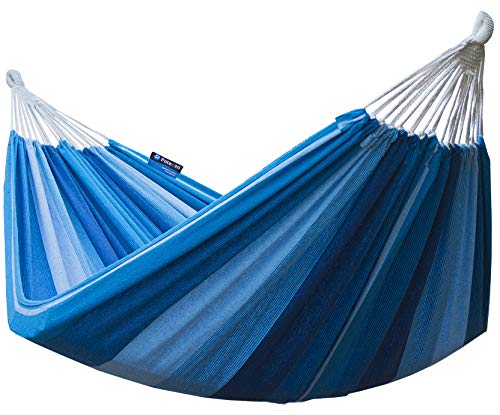 Potenza Outdoor Hängematte 220 x 160 cm, Belastbarkeit bis 200 kg Doppelhängematte XXL (Blau) von Potenza