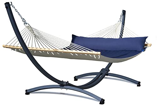 Potenza Outdoor Hängematte mit Gestell für 2 Personen I Catargo - Baumwolle Doppelhängematte XXL 220x160, 220kg I Hängemattengestell 220kg, wetterfest… (Blau, Basic Gestell Graphit) von Potenza