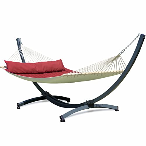 Potenza Outdoor Hängematte mit Tytan Gestell für 2 Personen I Panama - Stabhängematte XXL 210x140, 200kg I Hängemattengestell 350kg Wetterfest (Rot, Basic Gestell Graphit) von Potenza