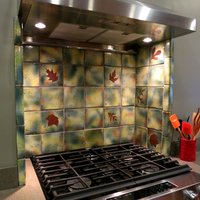 Grüne Blatt-Glasur-Keramikfliese 6 "Handgemachter Backsplash-Akzent Oder Untersetzer von PotsbydePerrot