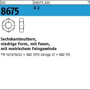 10 Sechskantmutter mit Fasen ISO 8675 A2 M18x1 V2A Niro Edelstahl von Potsdamer Schrauben