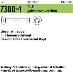 100 Innensechskant Linsenkopfschrauben ISO 7380-1 10.9 M 12 x 35 verzinkt A2F, Stahl von Potsdamer Schrauben
