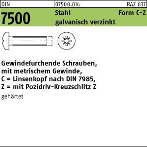 1000 Gewindefurchende Schrauben DIN 7500 St. gehärtet C M2,5x8 -Z verzinkt von Potsdamer Schrauben