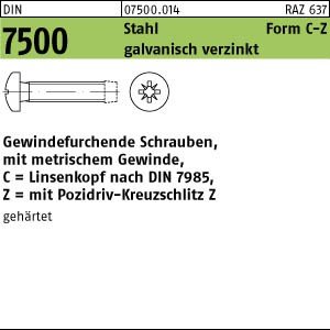 1000 Gewindefurchende Schrauben DIN 7500 St. gehärtet C M4x30 -Z verzinkt von Potsdamer Schrauben