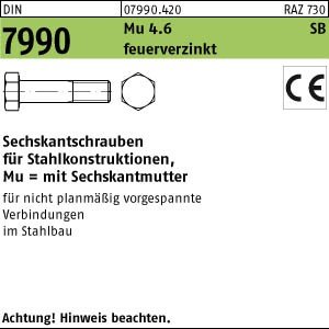 50 Sechskantschrauben DIN 7990 Mu 4.6 / CE U M16x60 feuerverzinkt tZn Stahl von Potsdamer Schrauben