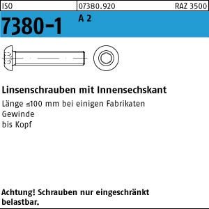 ISO 7380-1 A 2 M 6 x 50 A 2 VE=S Flachkopfschrauben 200 Stück von Potsdamer Schrauben