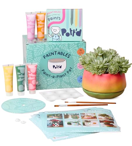 Pott’d Paintables Blumentopf zum Bemalen, DIY Keramik-Bemalen-Set für Erwachsene mit Töpfen, Untersetzern, Farben, Pinseln, Palette und Anleitung – Kreatives Geschenk oder Wohn-Deko von Pott'd