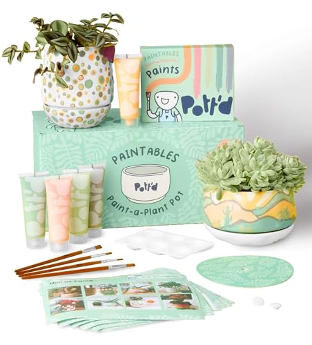 Pott’d Paintables Blumentopf zum Bemalen, DIY Keramik-Bemalen-Set für Erwachsene mit Töpfen, Untersetzern, Farben, Pinseln, Palette und Anleitung – Kreatives Geschenk oder Wohn-Deko von Pott'd