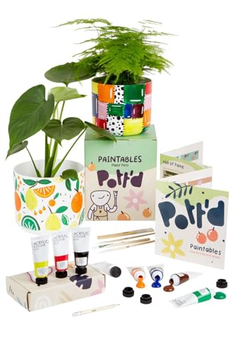 Pott’d Paintables Blumentopf zum Bemalen – DIY-Kreativset für Erwachsene mit Pflanztöpfen, Acrylfarben, Pinseln, Bleistift und Anleitung von Pott'd