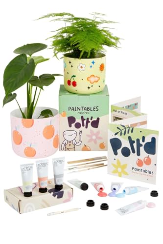 Pott’d Paintables Blumentopf zum Bemalen – DIY-Kreativset für Erwachsene mit Pflanztöpfen, Acrylfarben, Pinseln, Bleistift und Anleitung von Pott'd