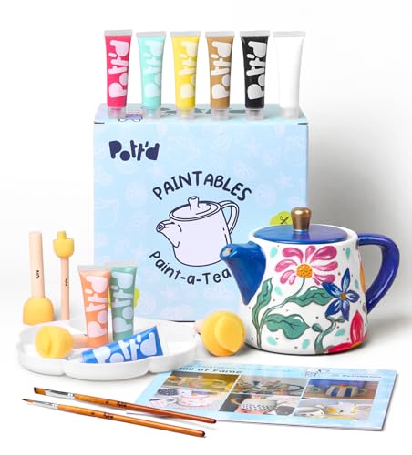 Pott’d Paintables Teekanne zum Bemalen – DIY-Keramik-Bemalen-Set für Erwachsene mit Teekanne, Farben, Pinseln, Schwämmen, Palette und Anleitung – Kreativset für Anfänger, Ideal für Teeliebhaber von Pott'd