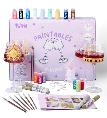 Pott’d Paintables Weingläser zum Bemalen – DIY Gläser-Bemalen-Set für Erwachsene mit Weingläsern, Emaillefarben, Pinseln, Stiften und Anhängern – Bastelset für Anfänger von Pott'd
