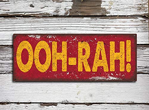 PotteLove Ooh Rah Rustikales Metall-Straßenschild Semper Fi Vollfarbiges Metallschild – anpassbares Blechschild, Aluminium-Wandposter für Garage, Männerhöhle, Café, Bar, Pub, Dekoration, 30,5 x 10,2 von PotteLove