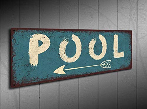 PotteLove Poolschild mit Pfeil – links – rustikales Metallschild Blechschild Aluminium Wandposter für Garage, Männerhöhle, Café, Bar, Pub, Club, Café, Bier, Terrasse, Heimdekoration, 30,5 x 10,2 cm von PotteLove