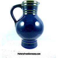 Glänzende Ozeanblau-Gelbe Krugvase, Form-Nr. 3083, Krug Mit Henkel Westdeutsche Keramik Mid-Century Einweihungsgeschenk von PotteryFromGermany