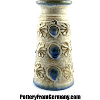 Seltene 1960Er Jahre Ü-Keramik Relief Vase 1389-21 Beige Blau Grüne Glasur, Ubelacker Keramik West Germany von PotteryFromGermany