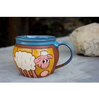 Handgemachte Kaffeetasse, Keramik Teetasse, Keramiktasse Handgemacht, Tassen Für Kinder, Große Einzigartige Keramiktasse, Tasse Mit Schaf von PotteryPapas