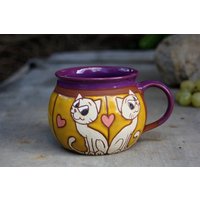 Handgemachte Keramik, Katzentasse, Kindertasse, Große Kaffeetasse, Tiertasse, Kinderkatzentasse, Lustige Tasse Mit Katzen, Teetasse, Katzentasse von PotteryPapas