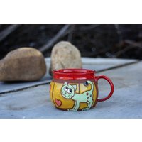 Handgemachte Keramik, Keramik Becher Handgemacht, Kaffeetasse, Katzentasse, Handgemachter Becher, Tier Kinder Tasse Mit Katze, Unikat von PotteryPapas