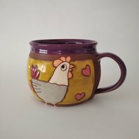 Handgemachte Keramiktasse Mit Huhn, Keramiktasse, Handgemachte Tasse, Große Kaffeetasse, Tierbecher, Becher Für Kinder, Henne Becher, Teetasse von PotteryPapas