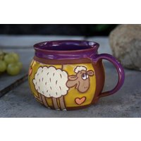 Handgemachte Tasse, Tiere Schaftasse, Kindertasse, Großer Kaffeebecher, Becher, Lustige Tasse Mit Schafen, Große Teetasse, Schaftasse von PotteryPapas