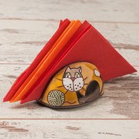 Handgemachter Keramik-Serviettenhalter, Katzenliebhaber Geschenk, Tischdekor, Serviettenhalter Mit Katze, Keramikgeschirr, Katzendesign von PotteryPapas