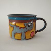 Kaffeetasse, Keramik Kaffeetasse Mit Katze, Handgemachter Becher, Steinzeug Handgemachte Tasse, Katzenliebhaber Katzentasse von PotteryPapas