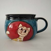 Kaffeetasse Handgefertigt, Keramiktasse, Keramik-Kaffeetasse, Mit Katze, Süße Tasse, Lustige Tasse Für Kinder, Katzenliebhaber-Tasse, Katzenzubehör von PotteryPapas