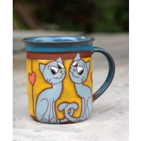 Kaffeetasse Handgemacht, Katze Design Tasse, Keramiktasse, Katzen Zubehör, Keramik Handgemachte Kaffeetasse, Keramikbecher, Teetasse von PotteryPapas