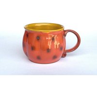 Kaffeetasse Handgemacht, Keramik Teebecher, Orange Kaffeetasse, Keramik Tasse Handgemacht, Große Kaffeetasse, Orange Mit Punkt von PotteryPapas