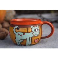 Katzenliebhaber Geschenk, Kaffeetasse Keramik, Katzen Becher, Handgemachte Tasse, Kaffeetasse, Kinderbecher von PotteryPapas