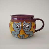 Katzentasse, Einzigartige Keramiktasse, Kaffeebecher Keramik, Tier Kaffeebecher, Teebecher, Handgemachte Tasse, Töpferbecher, Katzen Liebhaber von PotteryPapas