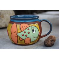 Keramik Becher, Becher Kinder, Fischtasse, Kaffeetasse Handgemacht, Für Tasse Keramik, Teetasse von PotteryPapas