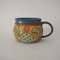 Keramik Becher, Dinosaurier Großer Kaffee Töpferbecher, Tier Tasse, Becher Handgemacht, Einzigartige Kaffeetasse, Kindertasse, Teetasse von PotteryPapas