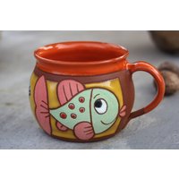 Keramik Becher, Fisch Handgemacht, Becher Tasse Keramik, Einzigartige Kaffeetasse, Kindertasse von PotteryPapas