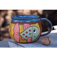 Keramik Becher, Handgemachter Kaffeetasse, Fisch Liebhaber Geschenk, Kinder Lustiger Becher von PotteryPapas