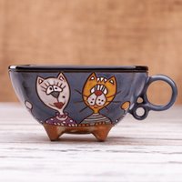 Keramik Handgemacht, Becher, Katzenliebhaber Geschenk, Einzigartige Kaffeetasse, Kinderbecher, Kaffeebecher, Tierbecher, Katzentasse, Katzenbecher von PotteryPapas