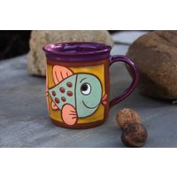 Keramik Kaffeetasse, Becher, Teetasse, Süßer Einzigartiger Handgemachter Geschenk, Fisch Tiere Becher von PotteryPapas