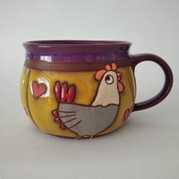 Keramik-Kaffeetasse, Hühnertasse, Handgemachte Kaffeetasse, Keramiktasse, Tassenkeramik, Einzigartige Kaffeetasse von PotteryPapas