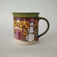 Keramik Kaffeetasse Mit Schneemann, Handgemachte Tasse, Kaffeetasse, Keramiktasse, Weihnachtsgeschenk, Steinguttasse, Weihnachtstasse von PotteryPapas