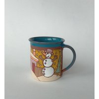 Keramik Teetasse Mit Schneemann, Handgemachte Kaffeetasse, Keramiktasse, Weihnachtsgeschenk, Steinguttasse, Weihnachtstasse, Schneemanntasse von PotteryPapas