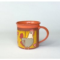 Orange Kaffeetasse, Einzigartige Teetasse, Keramiktasse, Lustige Tasse, Huhn-Becher, Kaffee-Lustige Keramik-Kaffee-Tasse, Keramik-Tee-Becher von PotteryPapas