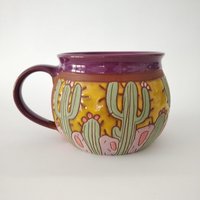 Tasse Mit Kaktus, Geschenk Für Kaktusliebhaber, Keramik-Kaktus-Tasse, Handgemachte Kaffeetasse, Kaktus-Tasse, Handgefertigte Keramiktasse, Große von PotteryPapas