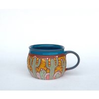 Tasse Mit Kaktus, Handgemachter Kaffeebecher, Keramik Kaktustasse, Kaktusbecher, Kaffeetasse, Einzigartige Teebecher, Handgemacht von PotteryPapas