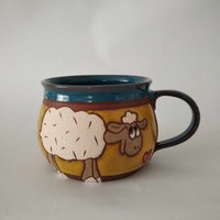 Tasse Mit Schaf, Handgemachter Kaffeebecher, Keramik Teetasse, Lustiger Becher, Kaffeetasse, Einzigartige Teebecher, Handgemacht von PotteryPapas