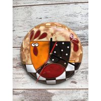 Wanduhr, Wohnzimmer Moderne Handgemachte Uhr, Einzigartige Keramik Lustige Uhr Mit Huhn von PotteryPapas