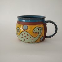 Weihnachtsgeschenk, Dinosaurier Tasse, Große Kaffeetasse, Keramik Becher, Tier Becher Handarbeit, Tasse Keramik, Einzigartige Kindertasse von PotteryPapas