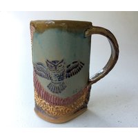 Handgemachte Eulen-Keramik-Tasse Artisan Steinzeug-Kaffeetasse | 16 Unzen von PotterybyHelene