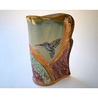 Kolibri Keramik Blumenvase Handgemachte Tonblumenhalter von PotterybyHelene
