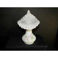 Fenton Weiß Satin Handbemalte Jacke in Der Kanzel Große Vase von PotteryglassII